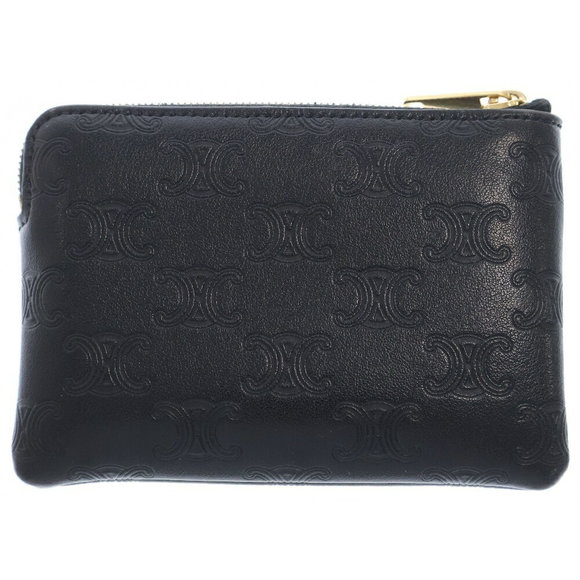 Celine Triomphe Card Calfskin Black Pouch Coin - Picture 1 of 6